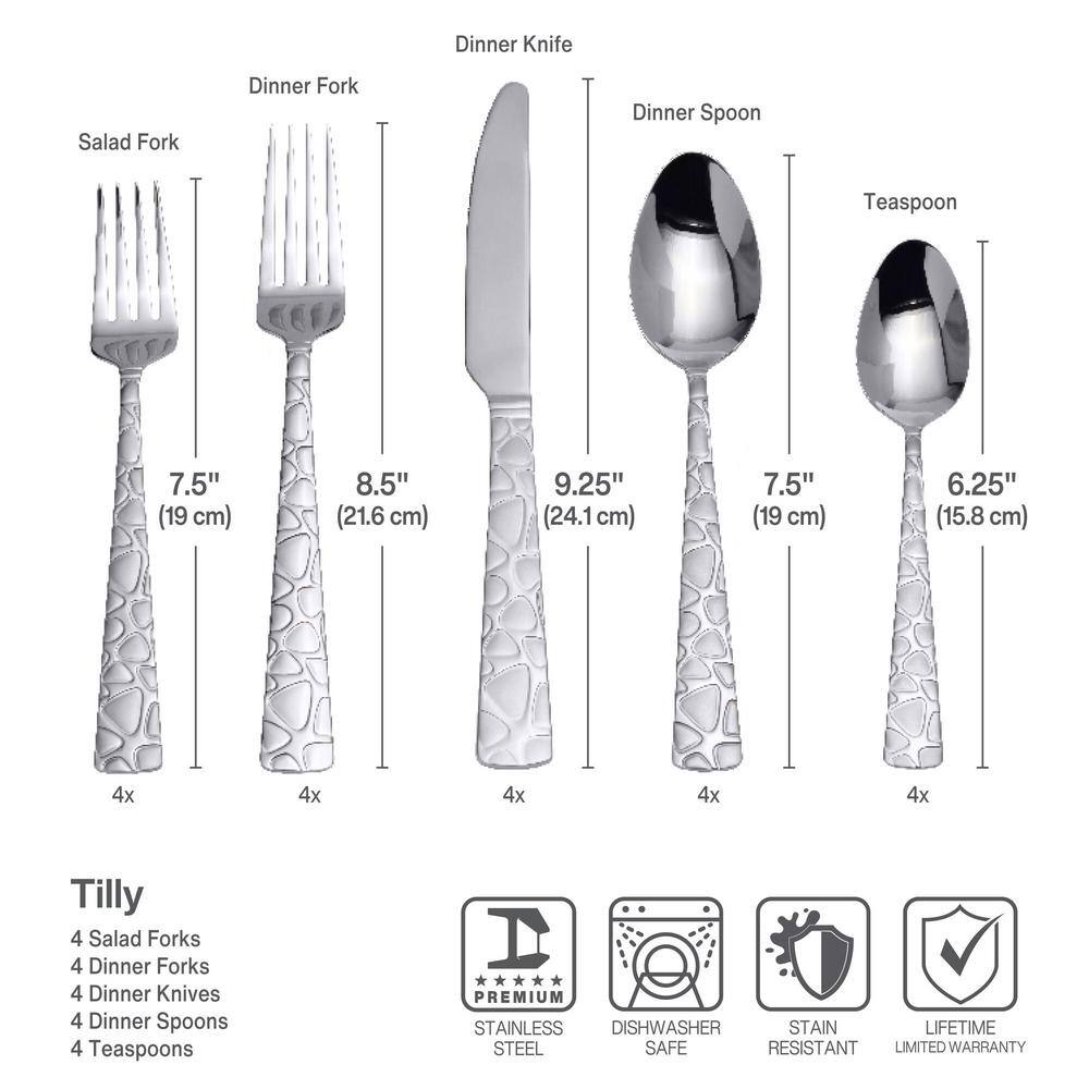 Gourmet Basics by Mikasa Tilly 20-pc Flatware Set. Service for 4, Stainless Steel, 18/0