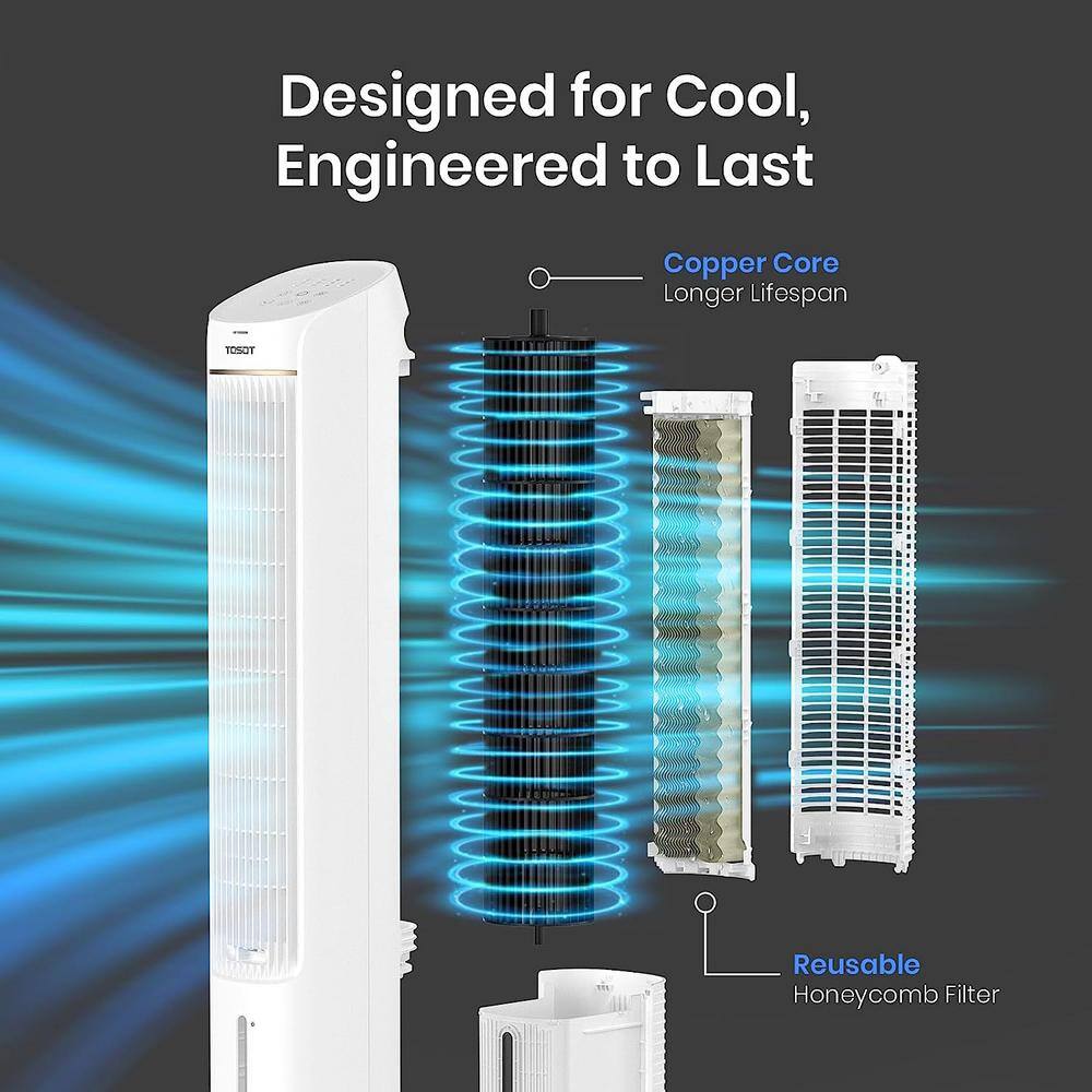 Tosot 10 in. Dia Oscillating 80Â° Quiet Tower Fan with 2 Ice Packs, Humidifiers with Removable 4L Water Tank, White