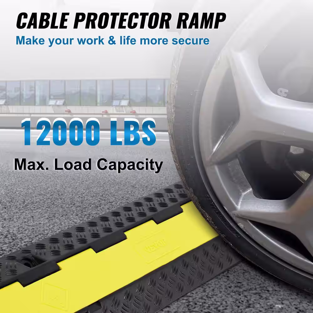 VEVOR 38 .58 in. x 9.45 in. Cable Protector Ramp 2 Channel 12000 lbs. Load Raceway Cord Cover Speed Bump for Traffic (5-Pack)