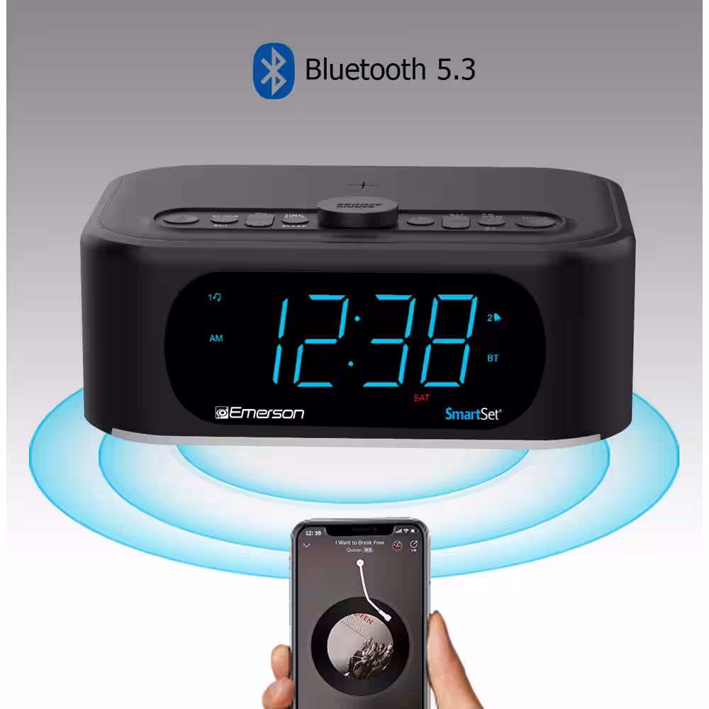 Emerson Emerson SmartSet 7-Color Bluetooth Speaker - 10W Stereo Sound, 15W Wireless Charging, and LED Lights Changing to Music