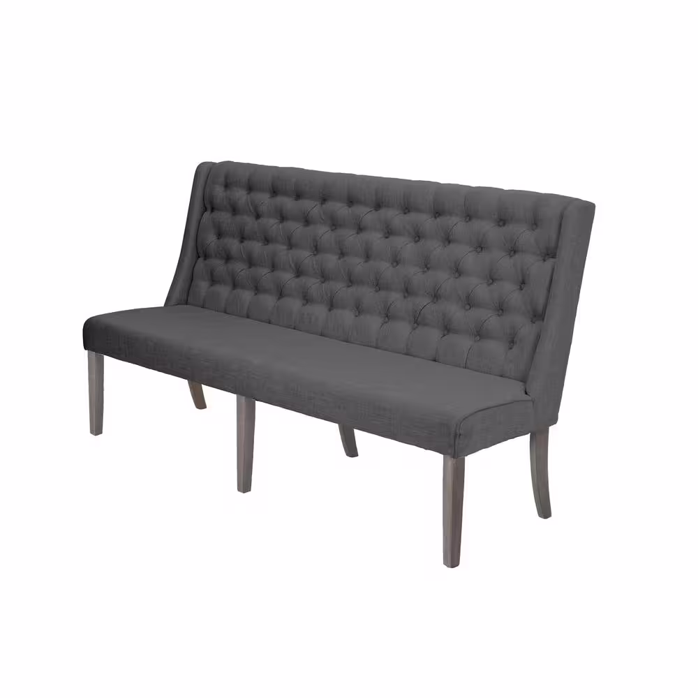 None Israel 71 in. Linen Fabric Gray Bench Solid Wood