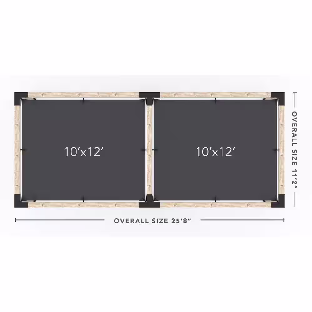 TOJA GRID 10 ft. L x 24 ft. W Double Pergola Kit with 2 Denim Shade Sails, for 4x4 Wood
