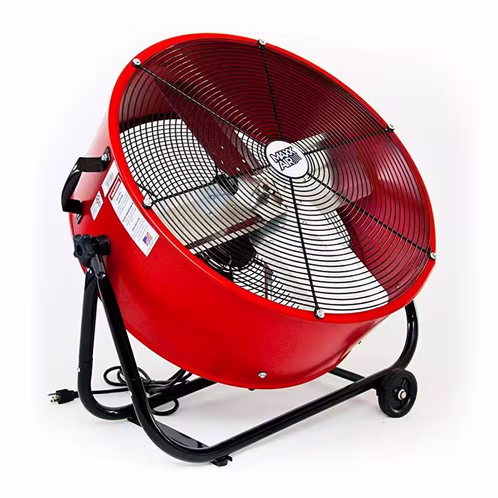 Maxx Air 24 in. 2 Fan Speeds Drum Fan in Red with Snap-On Wheels