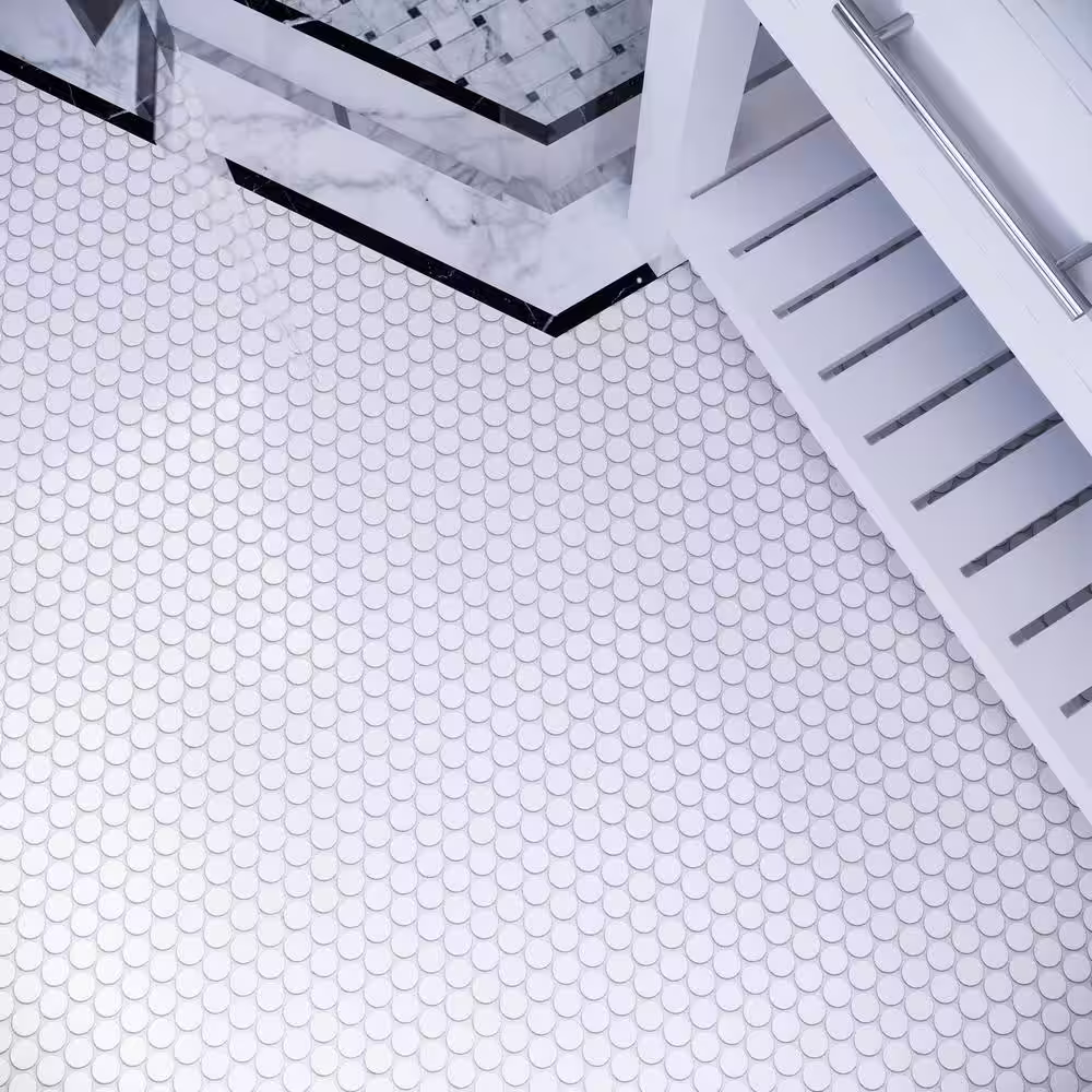None Metro Round White 11.58 in. x 12.41 in. Penny Matte Porcelain Mosaic Wall and Floor Tile (11 sq. ft./Case)
