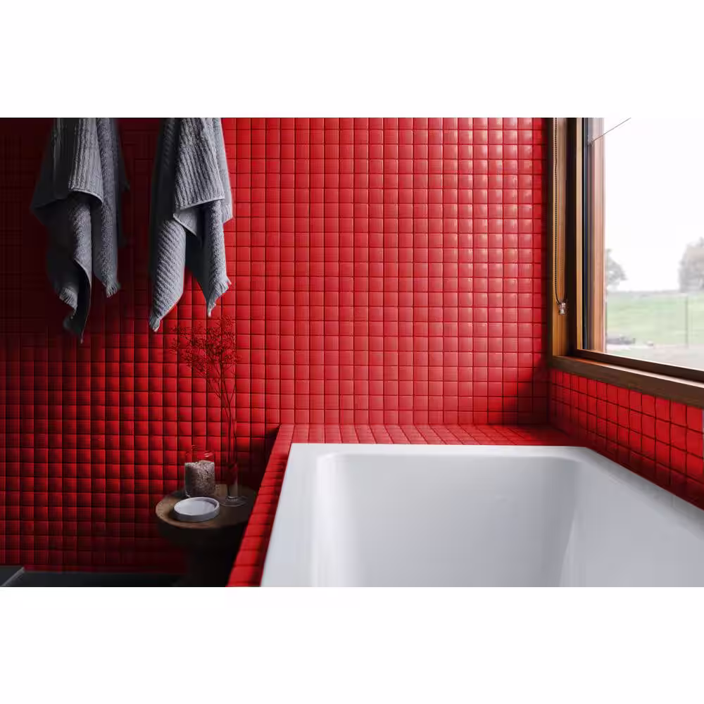 ABOLOS Modern Design Styles Marmalade Red Square Mosaic 11.75 in. x 11.75 in. Glossy Glass Decorative Tile (4 sq. ft./Case)