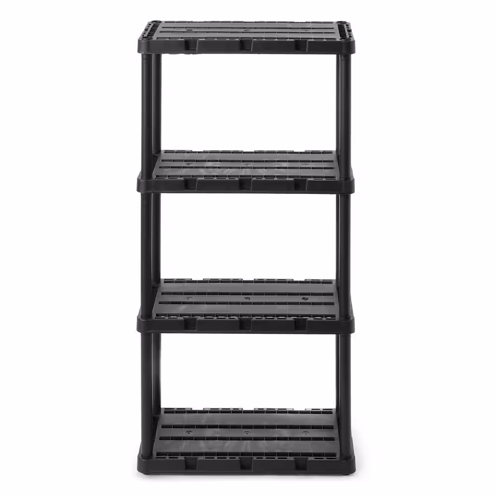 GRACIOUS LIVING 4 Shelf Knect-A-Shelf Solid Light Duty Storage Unit, W 12 in. x H 48 in. x D 24 in., Resin Frame Material, Black 2 Pck