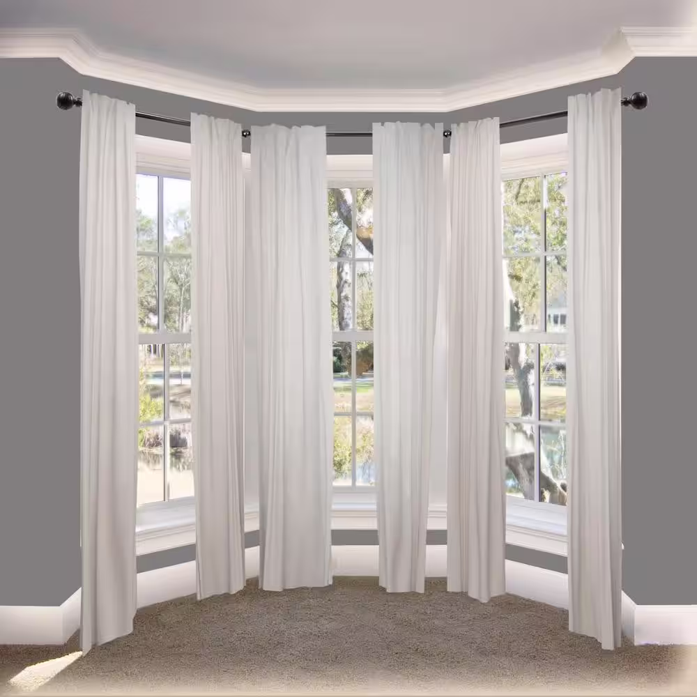 Rod Desyne Arman 20 in. - 72 in. Bay Window Single Curtain Rod in Black with Finial