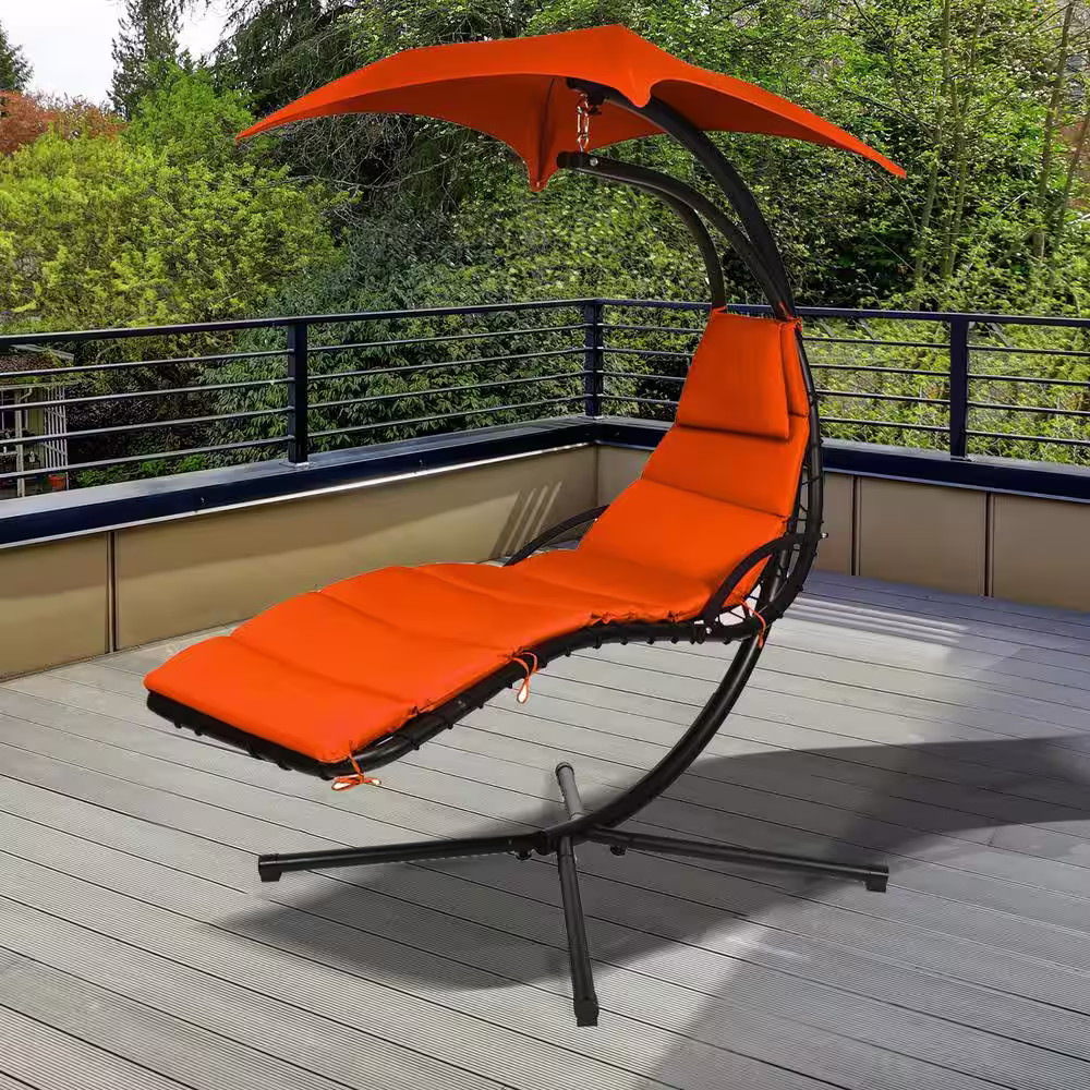 ANGELES HOME 6.12 ft. Free Standing Hanging Swing Chair Hammock with Stand in Orange Cushion