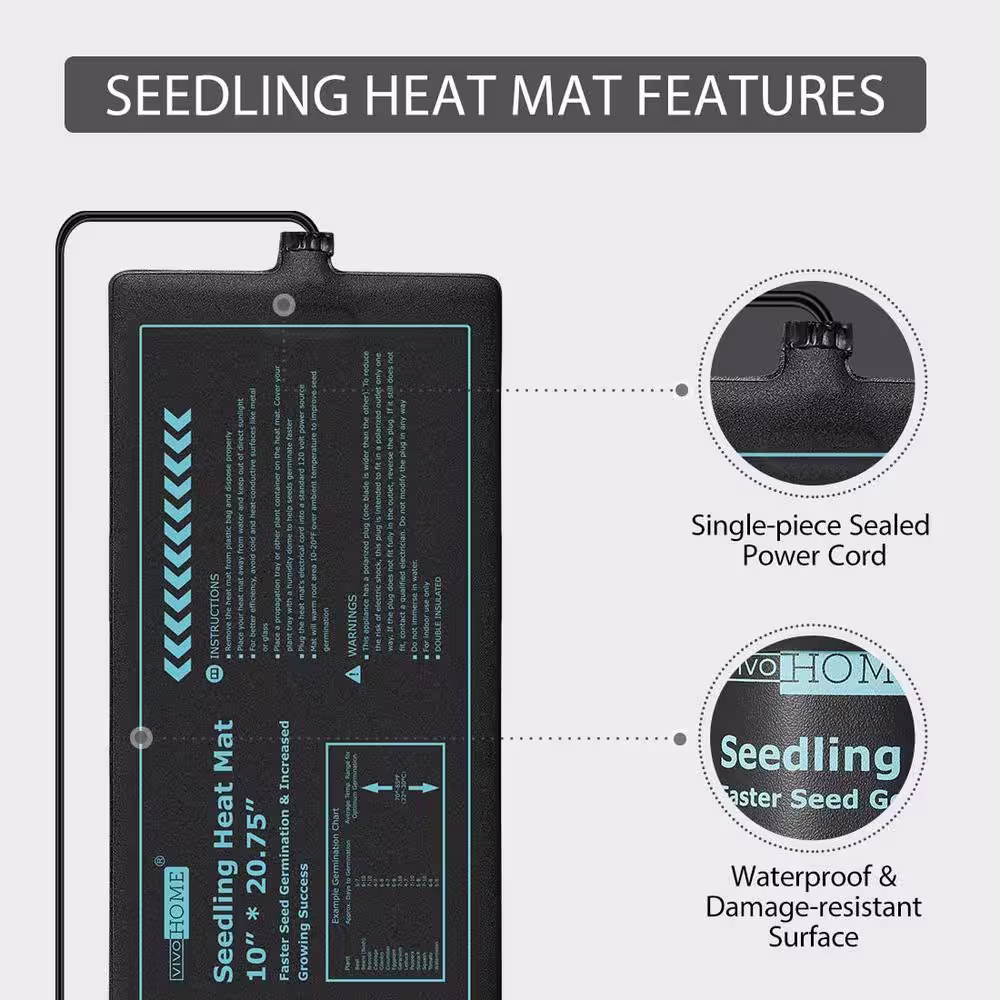 VIVOHOME 10 in. x 20.75 in. Waterproof Seedling Heat Mat with 40Â°F to 108Â°F Thermostat Controller