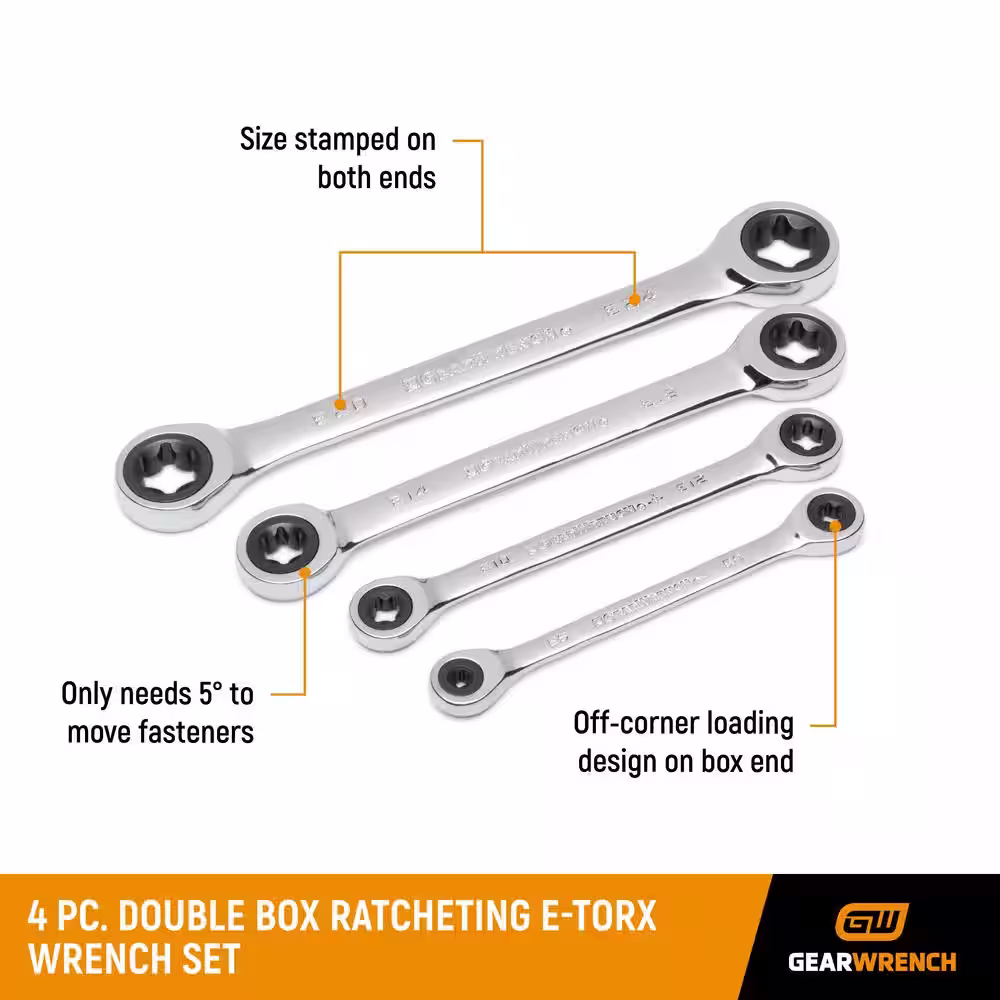 GEARWRENCH 72-Tooth 6-Point E-Torx Ratcheting Double Box-End Wrench Set (4-Piece)