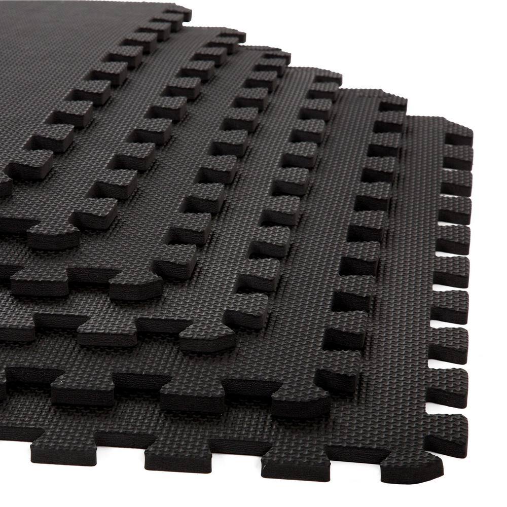 None Black 24 in. W x 24 in. L x 0.375 in. T Foam Interlocking Floor Mat Tiles for Home Gym (24 sq. ft.) (6-Pack)