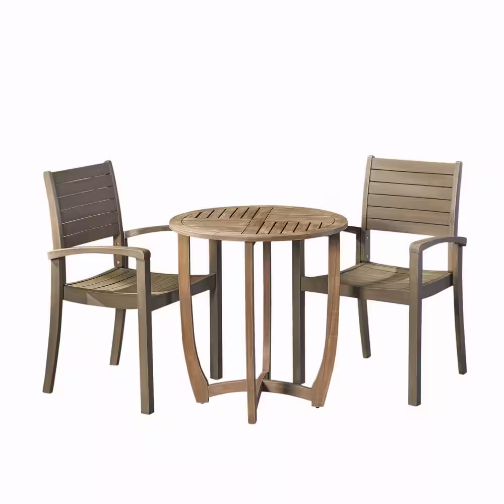 Noble House Waverly Gray 3-Piece Wood Outdoor Bistro Set