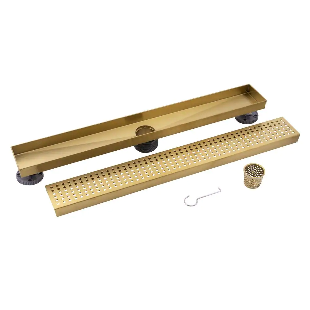 Oatey Designline 24 in. Stainless Steel Linear Shower Drain with Square Pattern Drain Cover in Brushed Gold