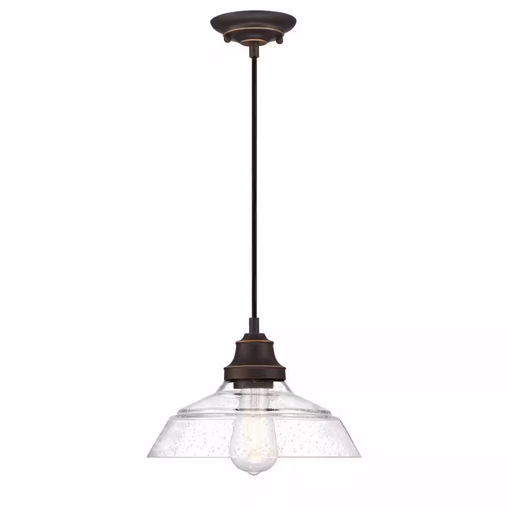 Westinghouse Iron Hill 1-Light Oil-Rubbed Bronze with Highlights Pendant and Clear Seeded Glass
