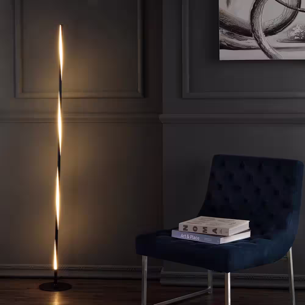 JONATHAN Y Pilar 63.75 in. Black LED Integrated Floor Lamp