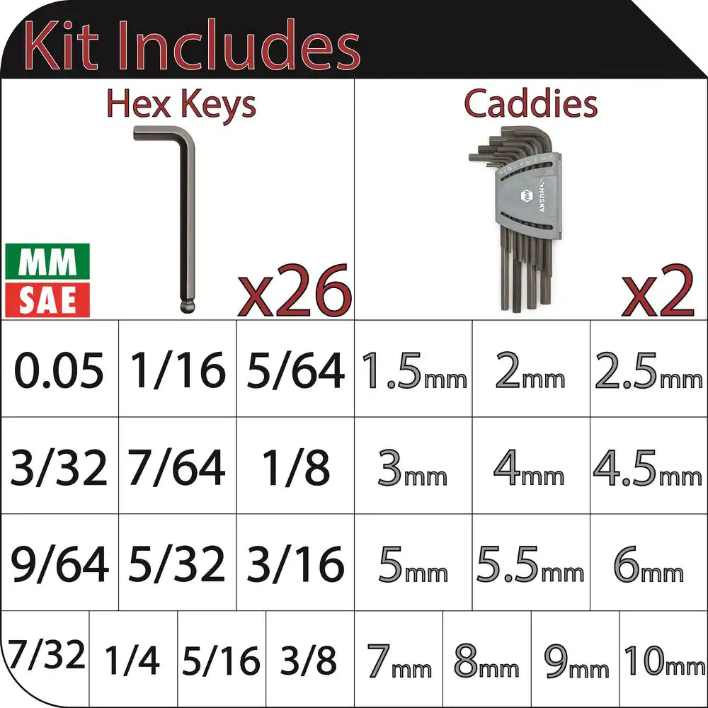 Husky SAE/Metric Ball End Hex Key Set (26-Piece)