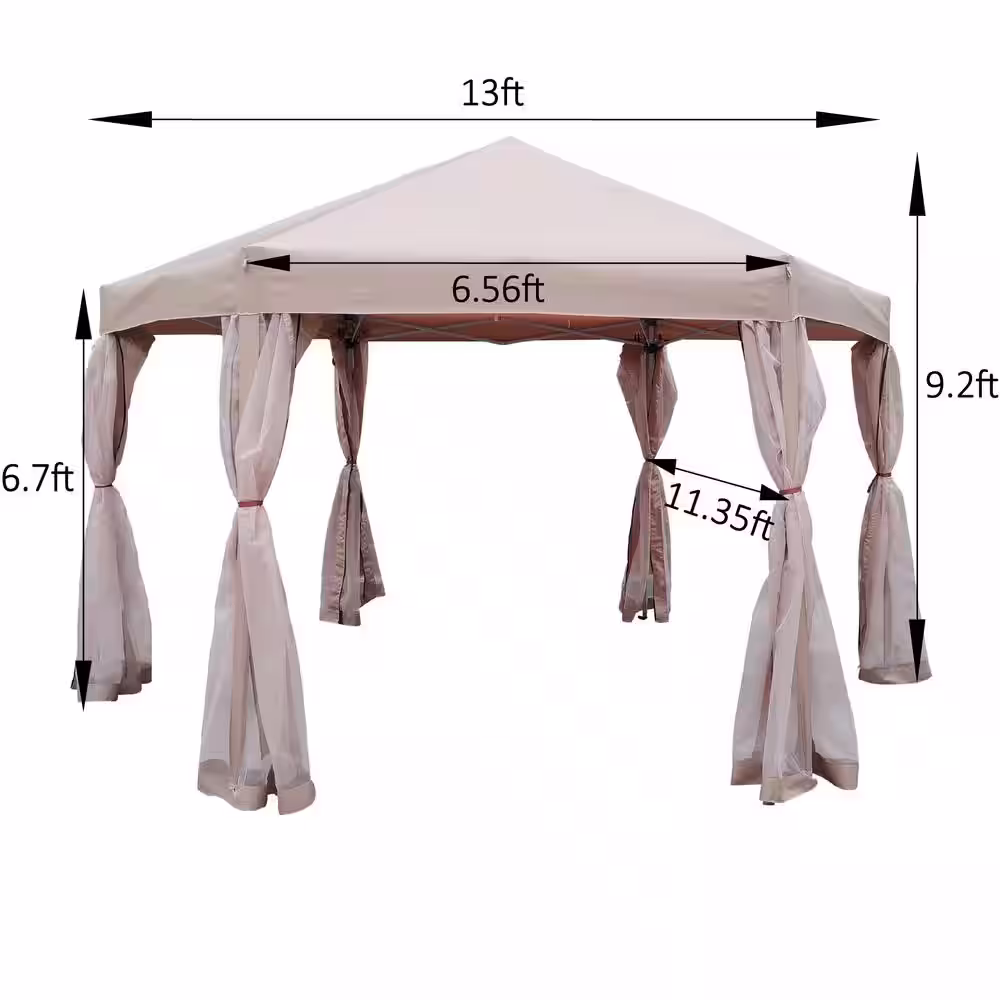 Sireck 13 ft. W x 13 ft. D x 9.2 ft. Pop-Up Gazebo Tent Outdoor Canopy Hexagonal Canopies Gazebos & Pergolas