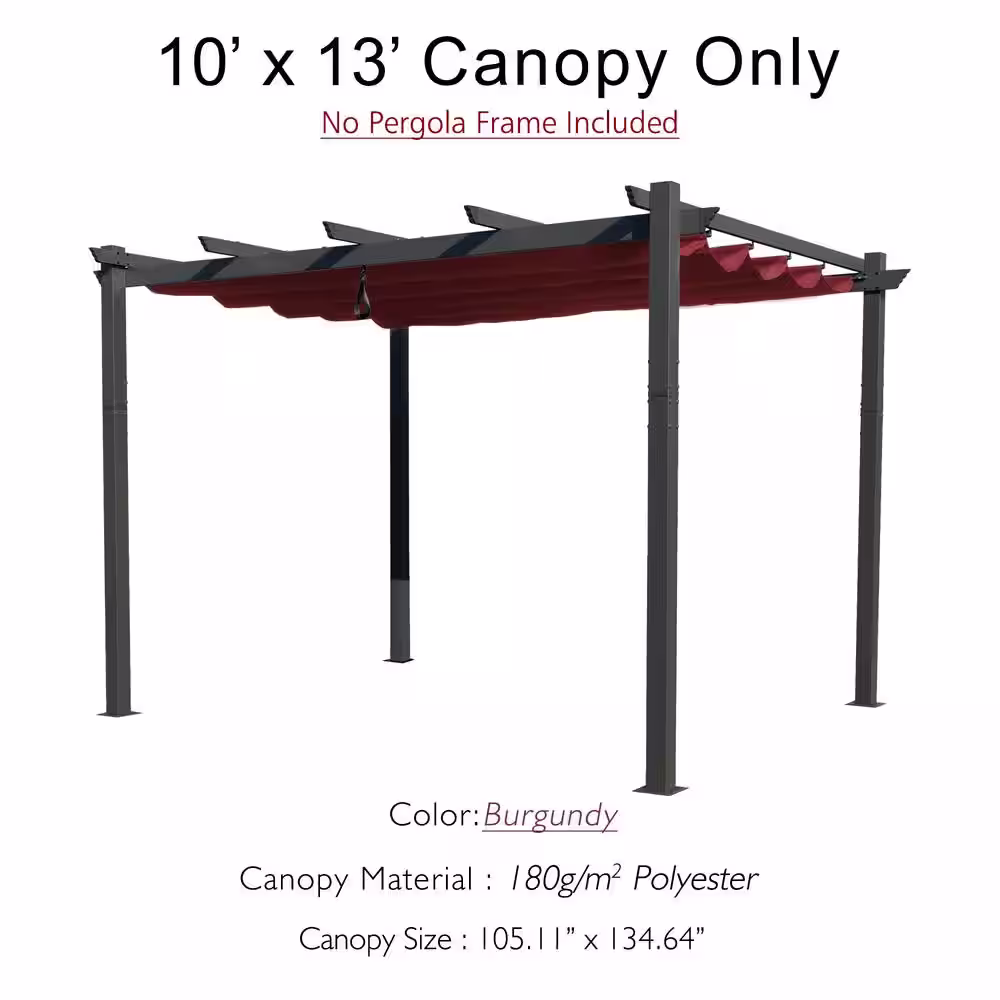 None Morgan Outdoor 10 ft. x 13 ft. Pergola Burgundy Sun Shade Canopy