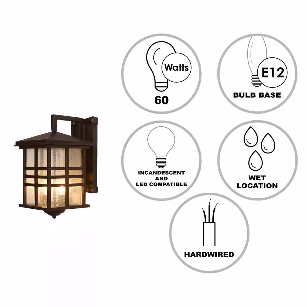 Bel Air Lighting Huntington 2-Light Weathered Bronze Outdoor Wall Light Fixture with Seeded Glass