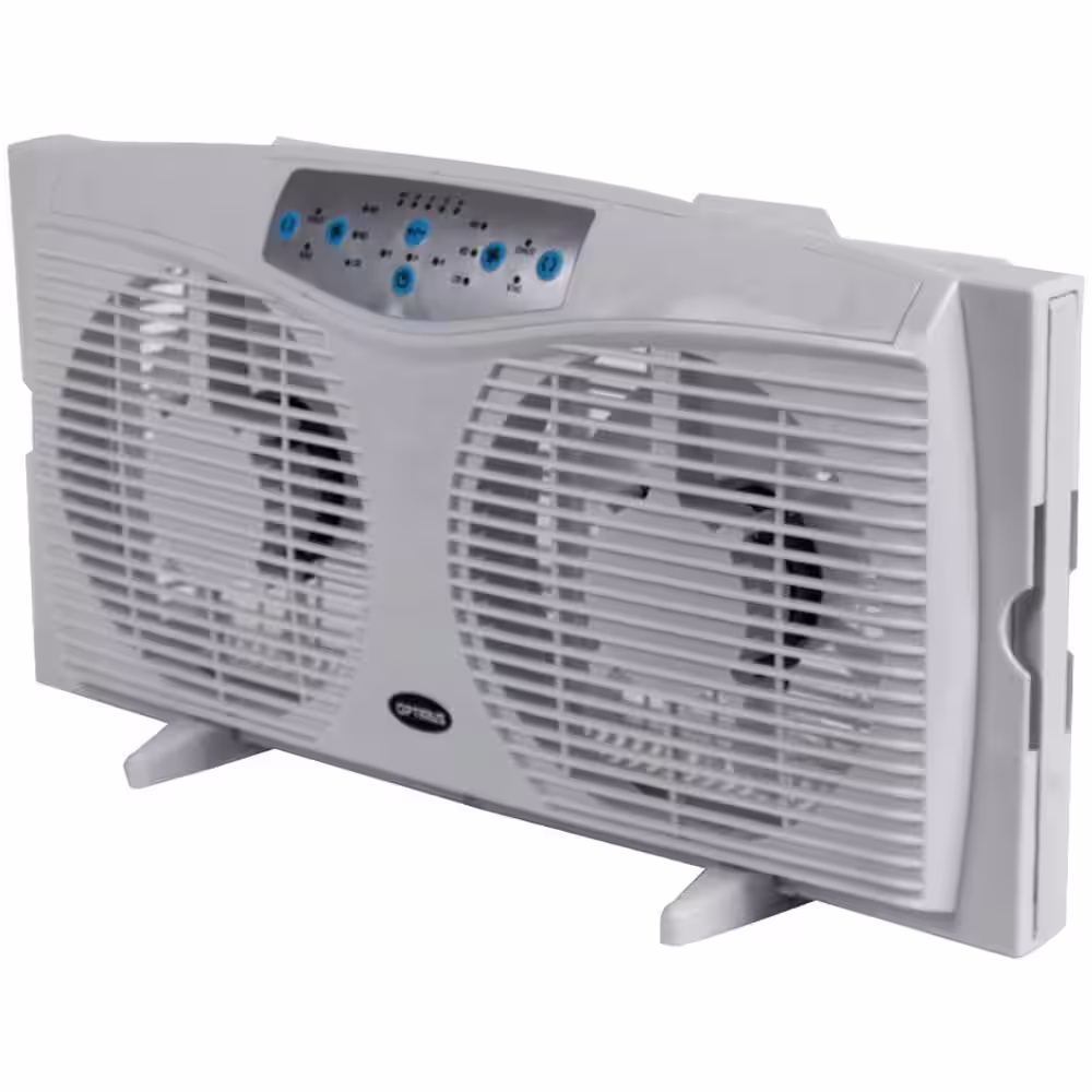 Optimus 8 In Elec Rev. Twin Window Fan with Thermostat & LED
