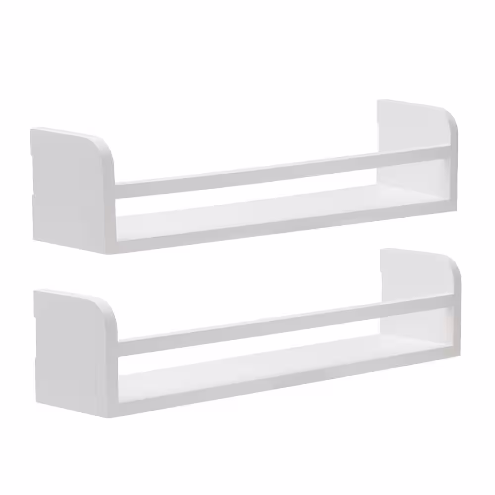Melannco 4-in. W x 18-in. D L x 4-in H White MDF/Wood Decorative Wall Shelf with Arc Rail without Brackets Set of 2