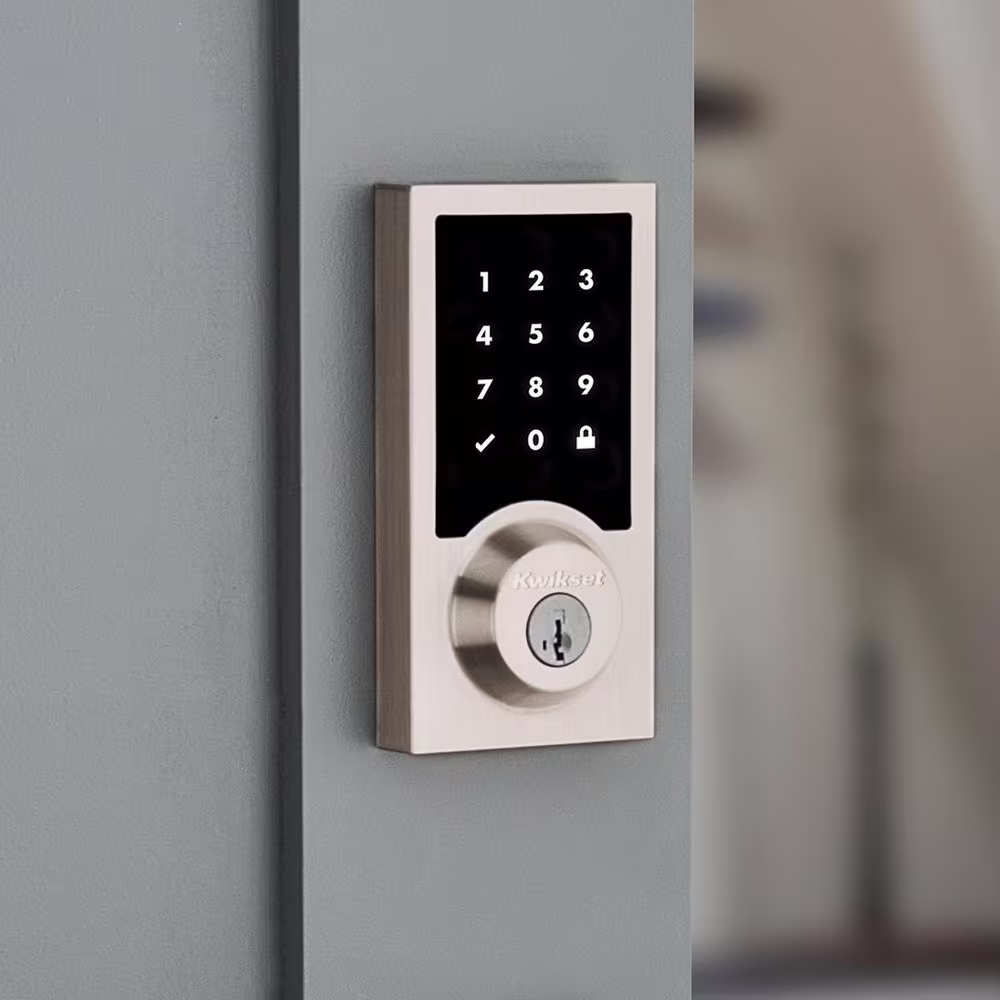 Kwikset Z-Wave SmartCode 916 Touchscreen Contemporary Single Cylinder Satin Nickel Keypad Electronic Deadbolt with SmartKey