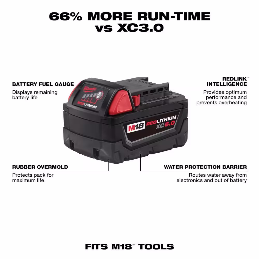 Milwaukee M18 18-Volt 5.0 Ah Lithium-Ion XC Extended Capacity Battery Pack with 6.0Ah and 8.0Ah Batteries (3-Pack)