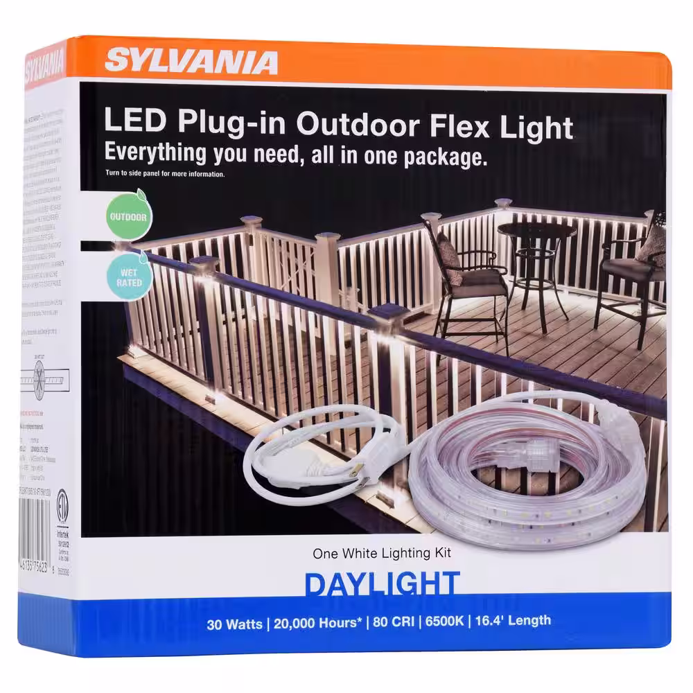 Sylvania 16.4 ft. 30-Watt Plug-In Outdoor Flex LED Landscape Lighting Set Deck Rail Light Daylight White 6500K, White