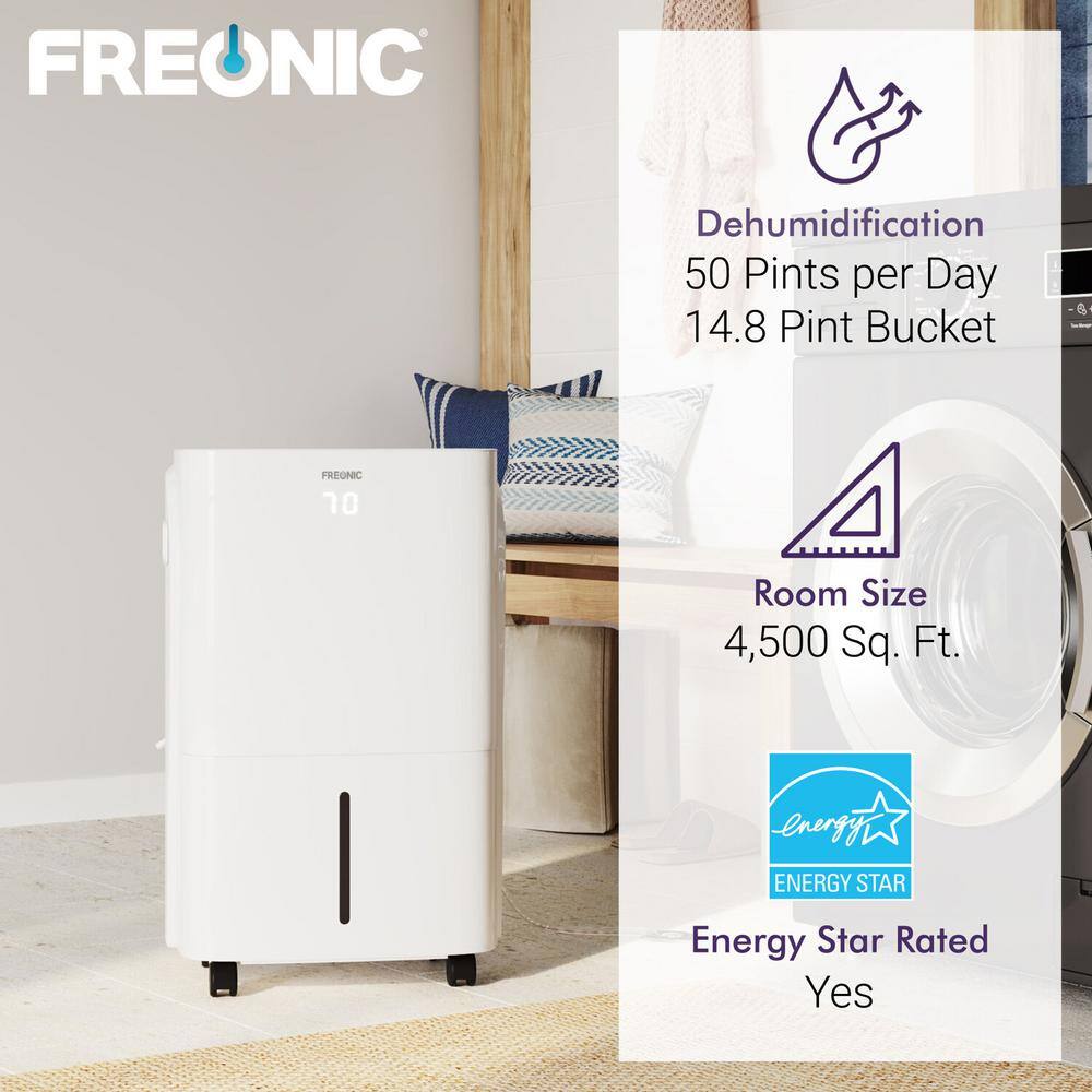 FREONIC Energy Star 16.9 pt. Up to 4500 sq.ft. Dehumidifier in. White With Internal Pump