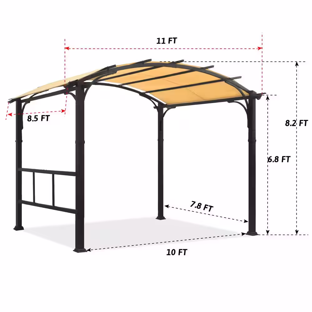 None Coast Shade 10 ft. x 8 ft. Heavy-Duty Outdoor Curved Pergola Awning With Steel Frame Pergola