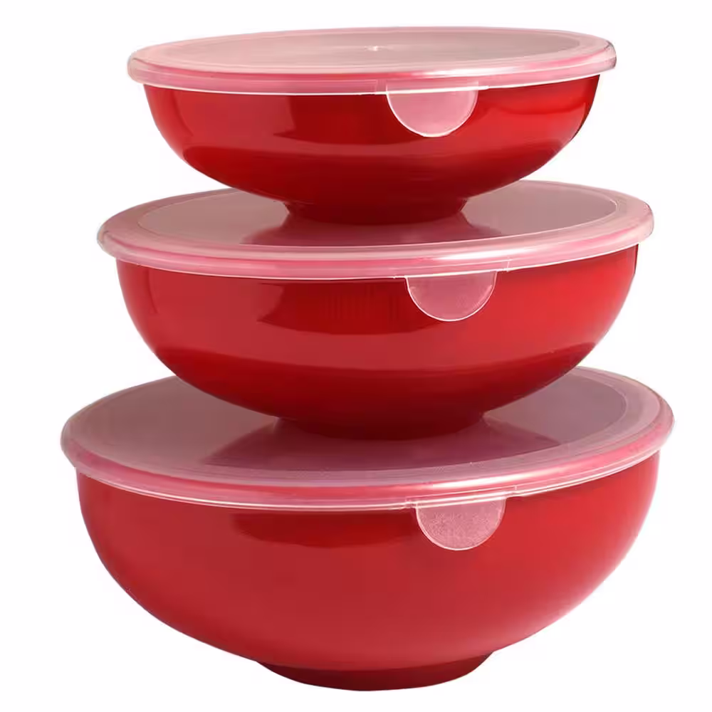 Hutzler 3 Red Small Melamine Nesting Prep Bowls with Lids (2-Pack)