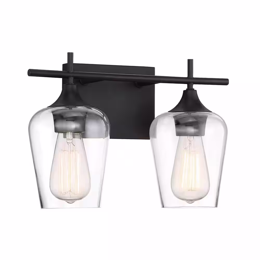 Savoy House Octave 13.75 in. W x 9 in. H 2-Light English Bronze Bathroom Vanity Light with Clear Glass Shades