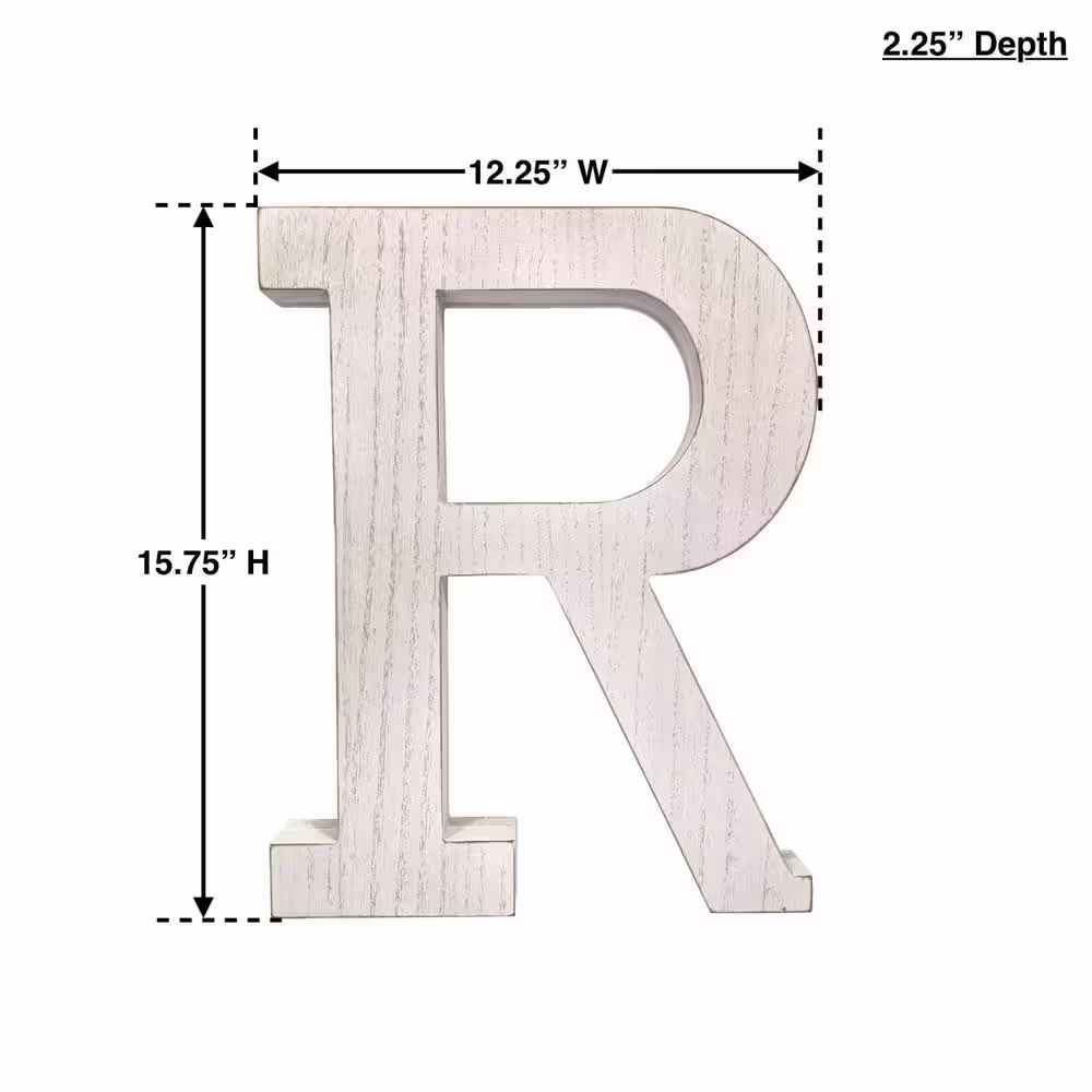 HomeRoots 16 in. Distressed White Wash Wooden Initial Letter R Specialty Sculpture