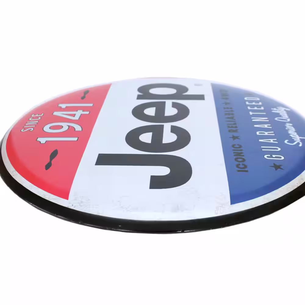 Jeep 24 in. x 24 in. Hollow Curved Tin Button Sign Wall Art