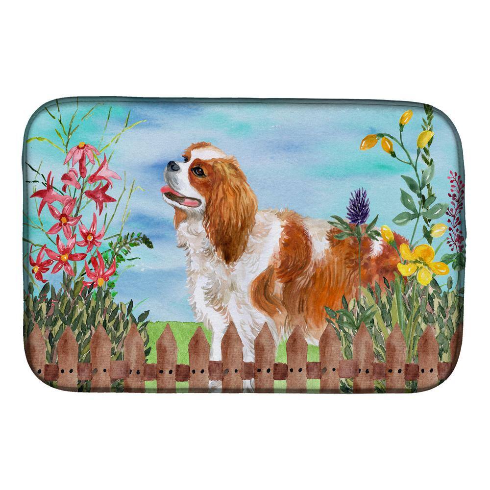 Caroline's Treasures 14 in. x 21 in. Multi-Color Cavalier Spaniel Spring Dish Drying Mat