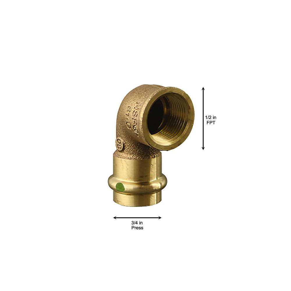 Viega ProPress 3/4 in. Press x 1/2 in. FPT Zero-Lead Bronze 90Â° Reducing Elbow (5-Pack)