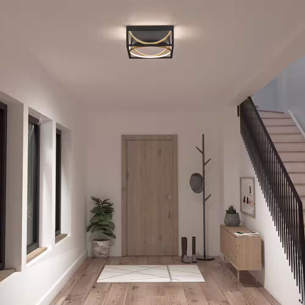 Artika Luxury 13 in. 1-Light Modern Black and Gold Integrated LED Flush Mount Ceiling Light Fixture for Kitchen or Bedroom