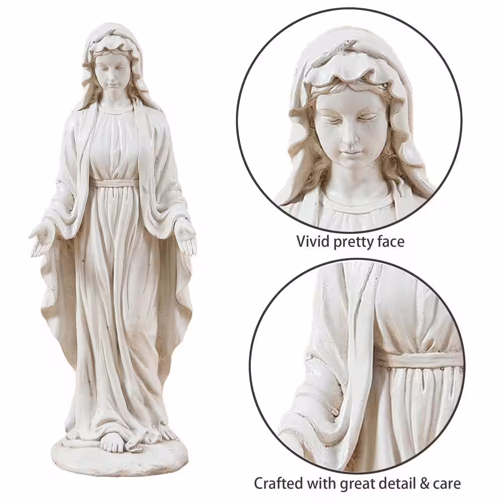 LuxenHome 30.5 in. Ivory MgO Virgin Mary Garden Statue
