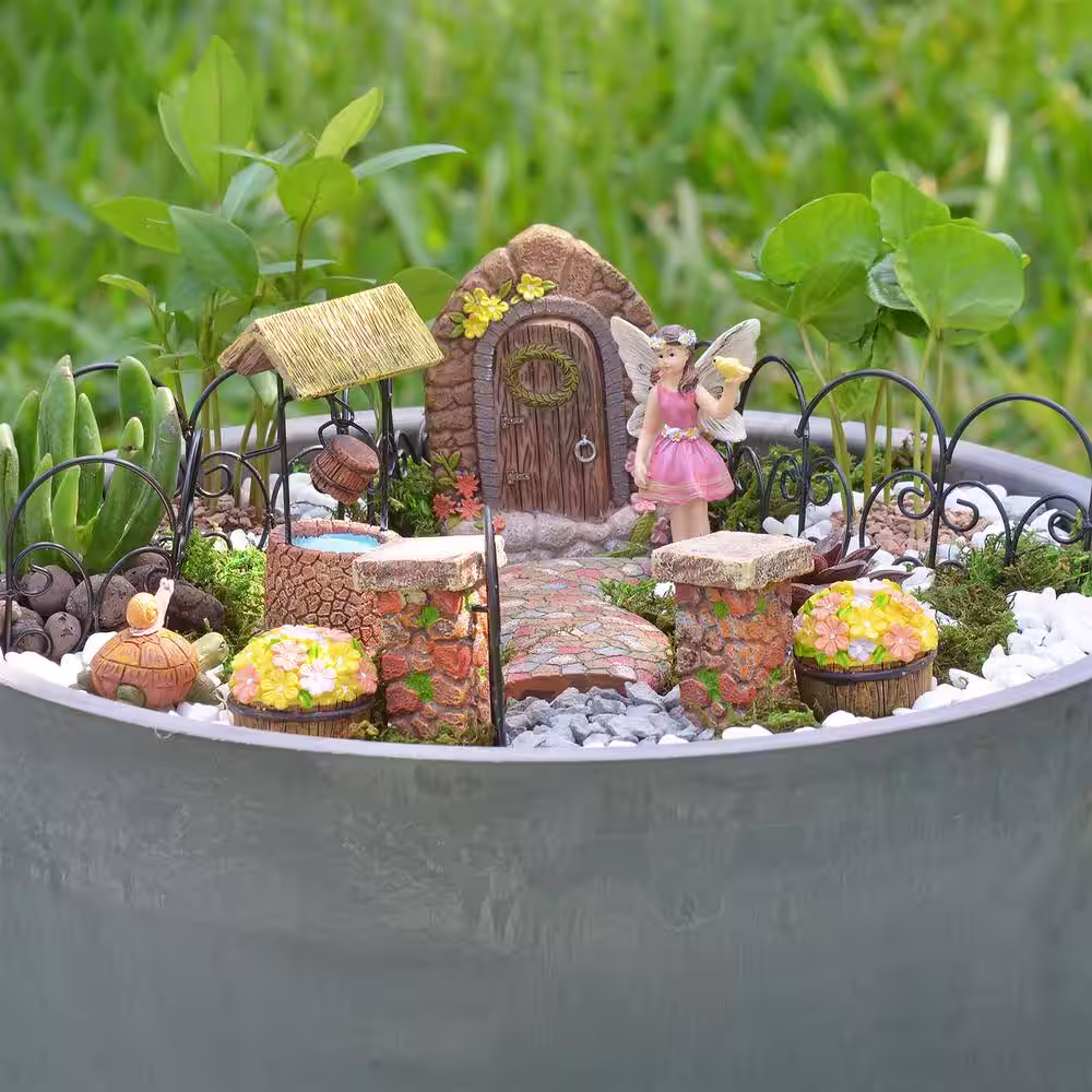 Arcadia Garden Products Pebble Lane Polyresin Fairy Garden Kit (11-Piece)