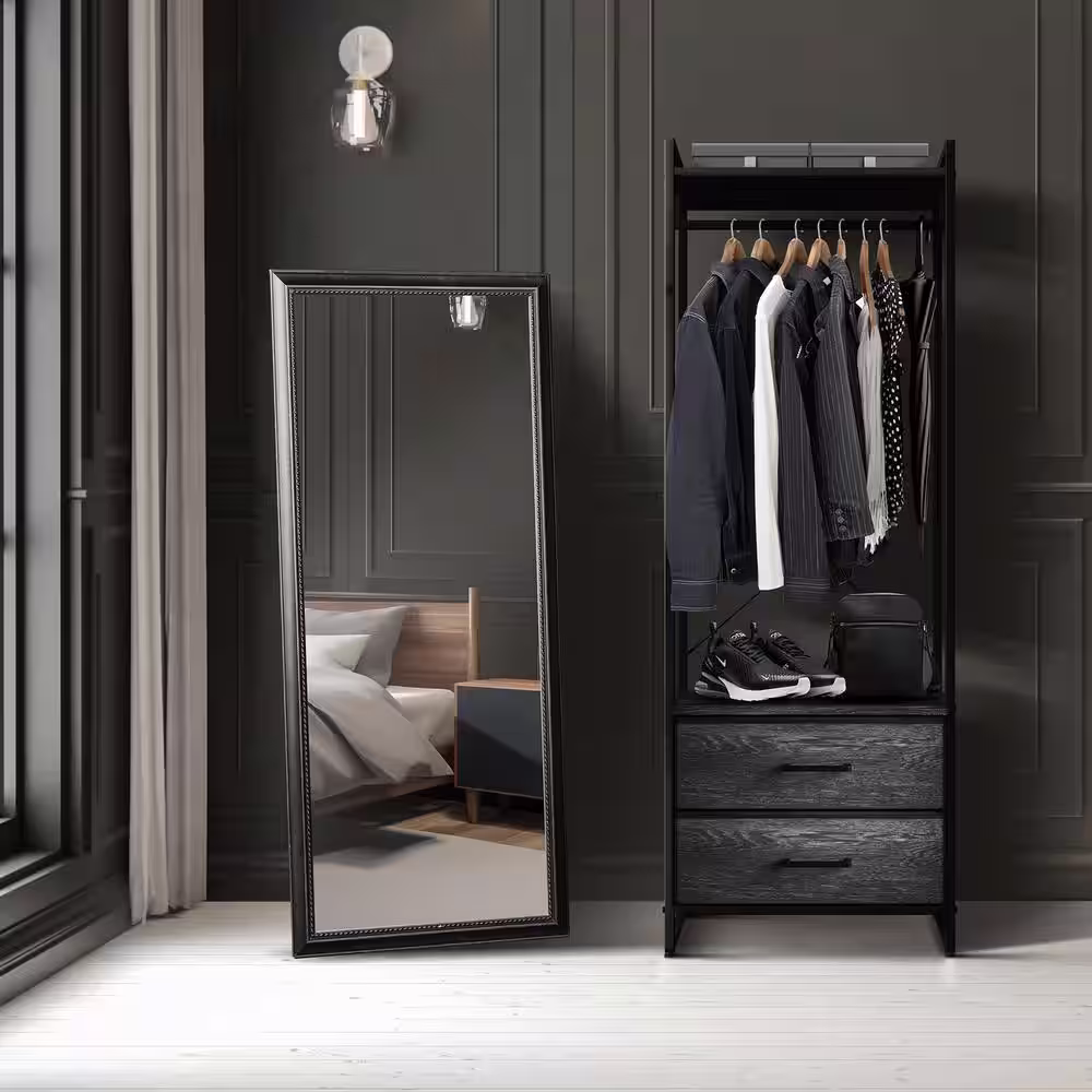 Sorbus Black Steel Clothes Rack with Fabric Drawers and Wood Top 15.25 in. W x 70 in. H