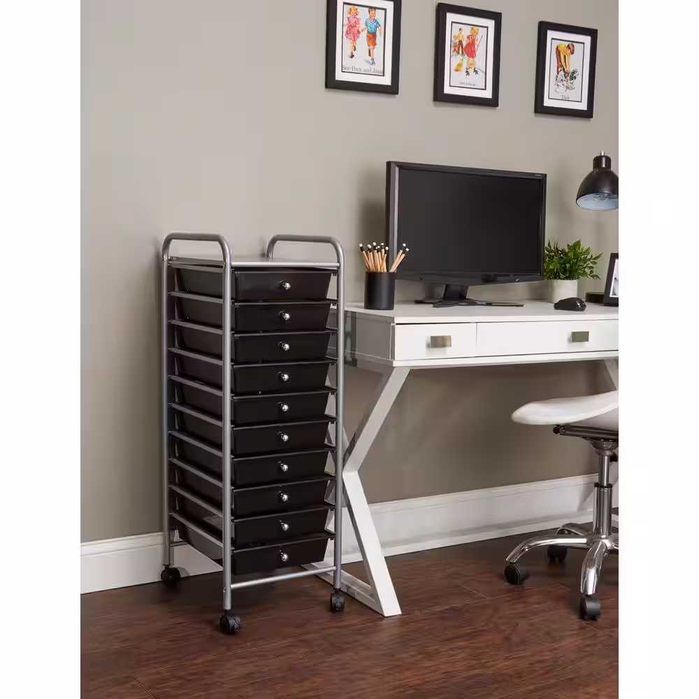 Advantus 10-Drawer Steel File Organizer Cart in Smoke