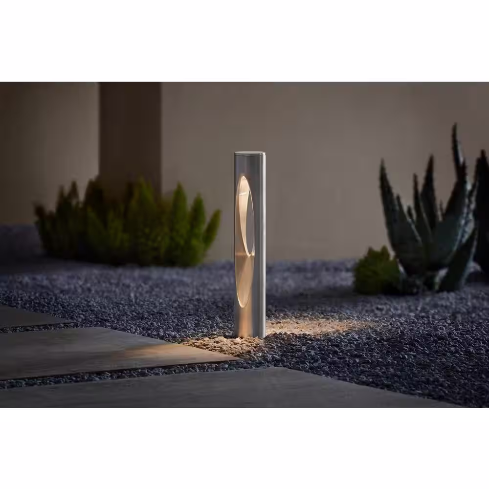 Hampton Bay Trinity Hill 15-Watt Equivalent Low Voltage Silver Hardwired Integrated LED Weather Resistant Outdoor Path Light