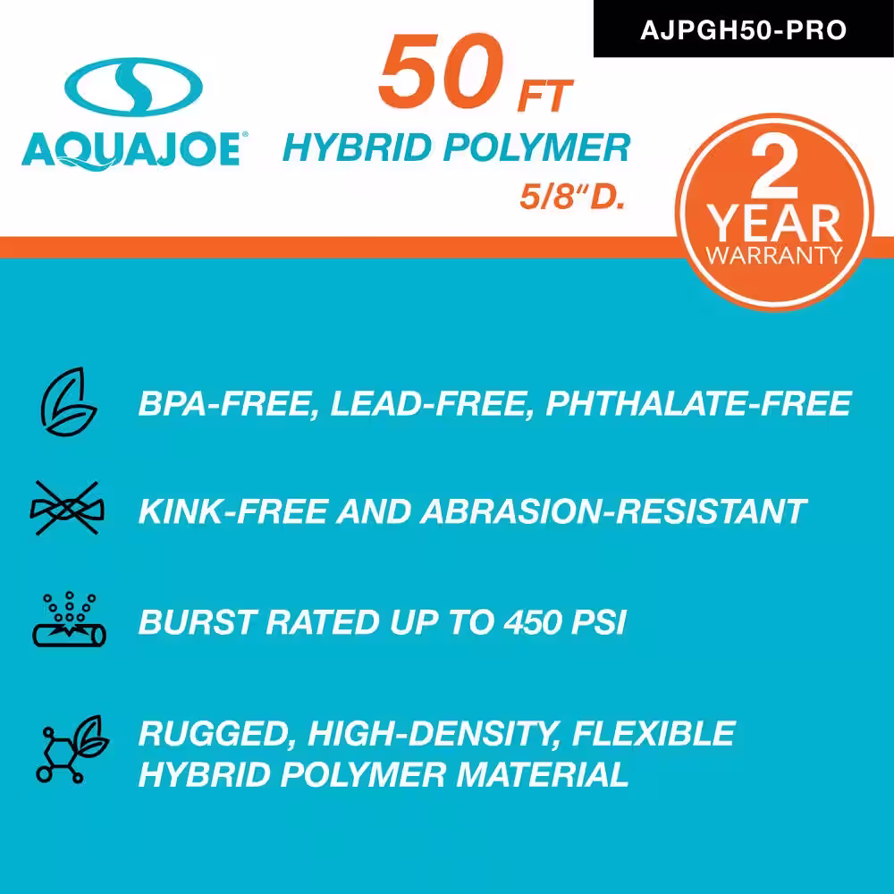 AQUA JOE 5/8 in. Dia. x 50 ft. Hybrid Polymer Garden Hose