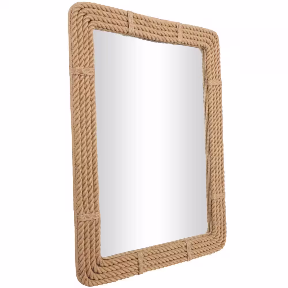 Litton Lane 48 in. x 36 in. Rope Rectangle Framed Brown Wall Mirror