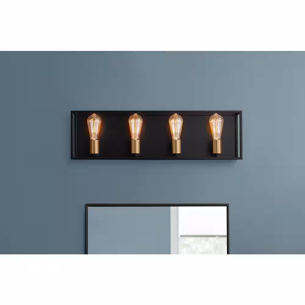 Home Decorators Collection Rollins 28 in. W 4-Light Black/Brass 2 Tone Vanity Light