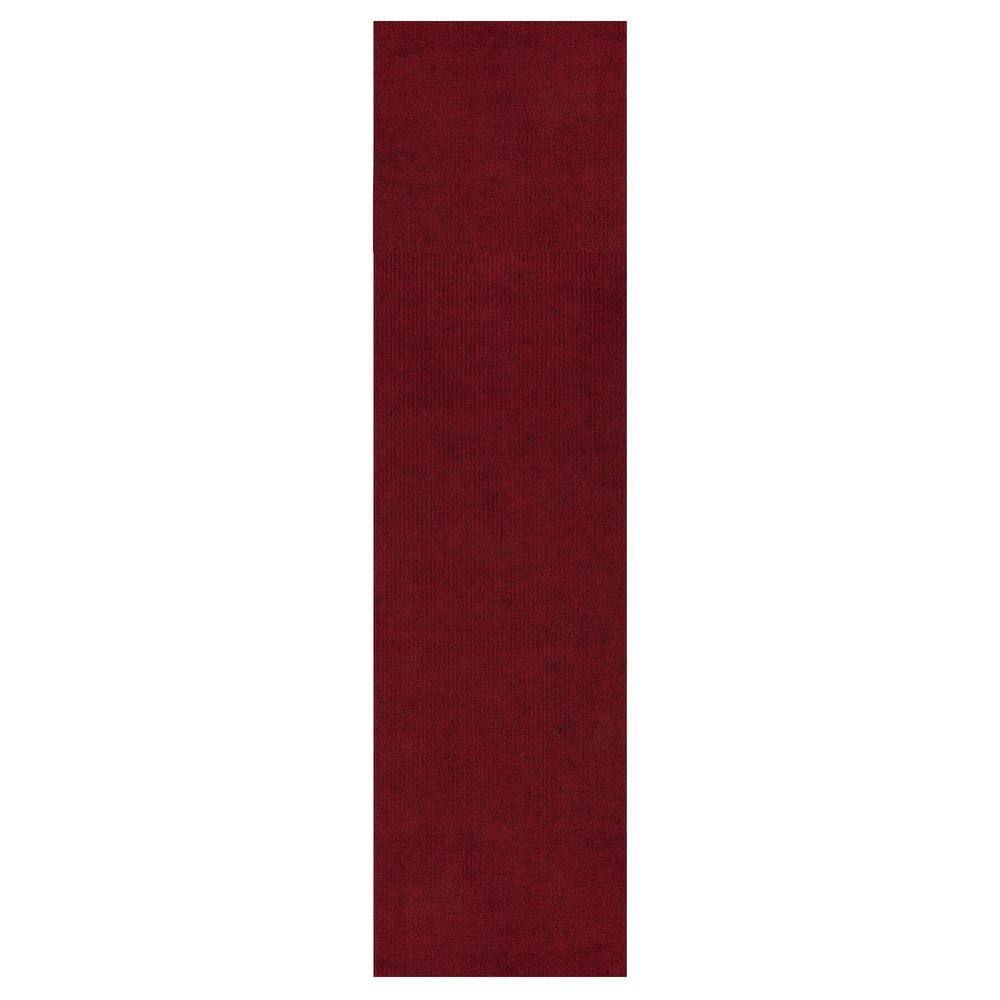 Sweet Home Stores Ribbed Waterproof Non-Slip Rubber Back Solid Runner Rug 2 ft. W x 14 ft. L Red Polyester Garage Flooring