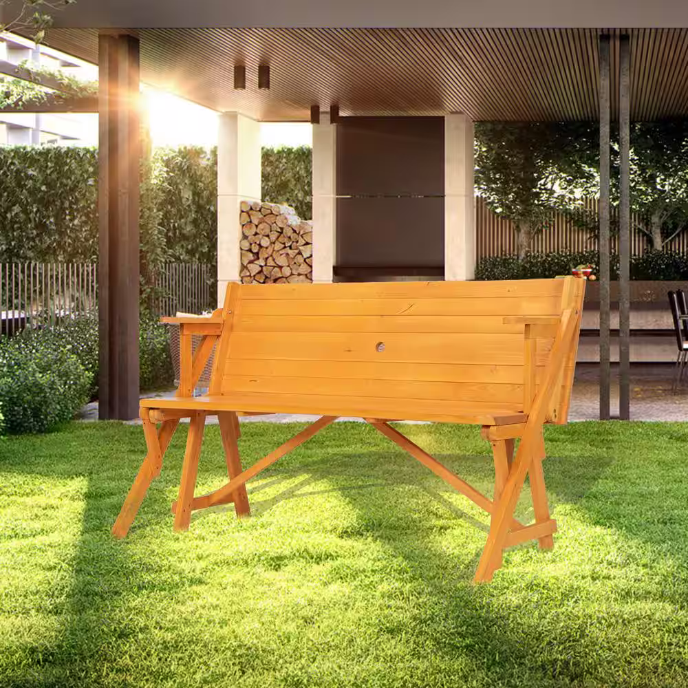 None 2-in-1 Interchangeable Wood Picnic Table