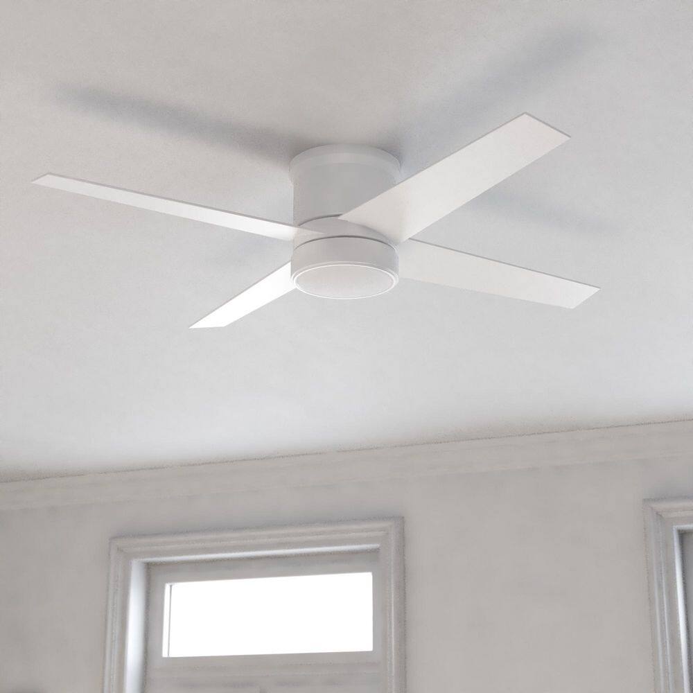 VAXCEL Erie 52 in. LED Indoor/Outdoor Matte White Flush Mount Ceiling Fan with Light Kit and Remote
