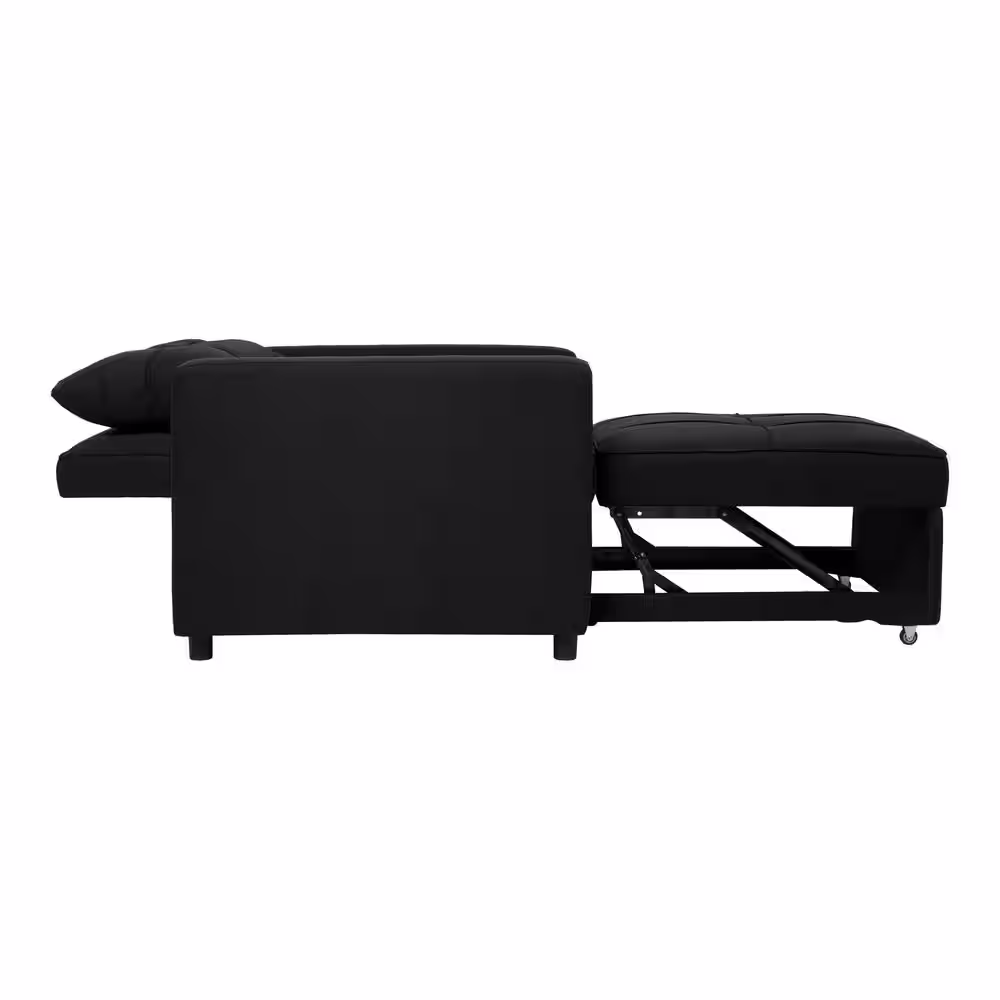 HOMESTOCK 37 in W Anna Foldable Sleeper Convertible Chair, Black, Linen Narrow Twin