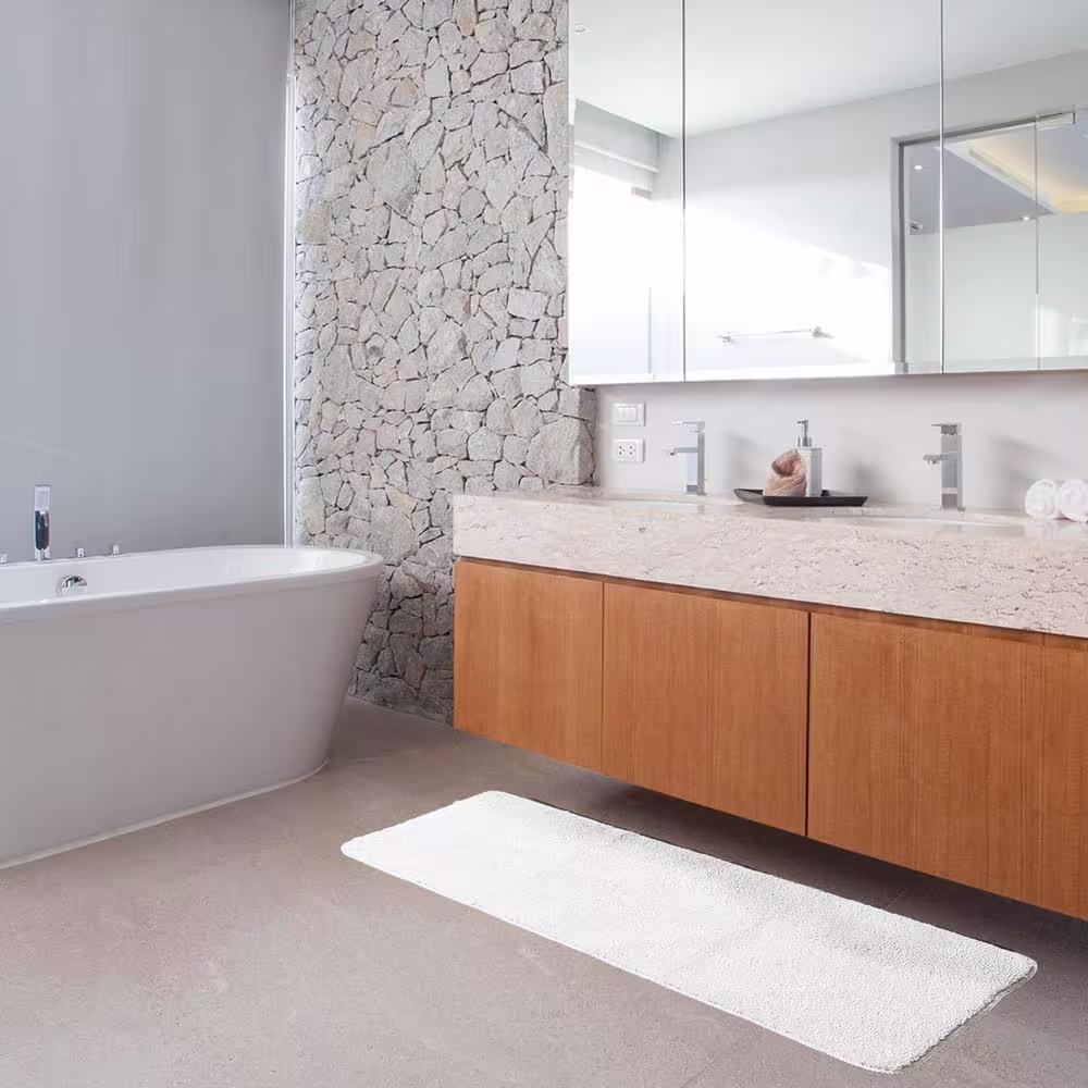 None 20 in. x 48 in. Pure White Polyester Microfiber Rectangular Bathmat Runner Rug